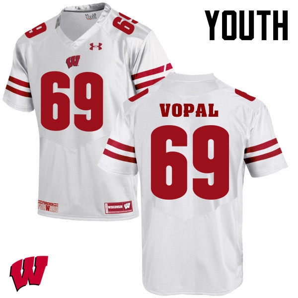 Wisconsin Badgers Youth #69 Aaron Vopal NCAA Under Armour Authentic White College Stitched Football Jersey IP40Z88ZW